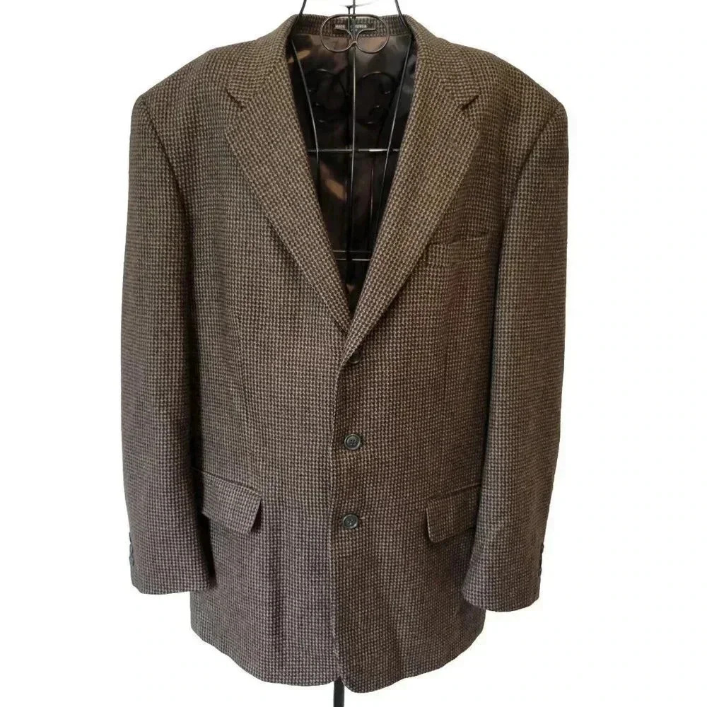 Joseph & Feiss International Blazer 44L Mens 100% Pure Wool Brown Check 3-Button